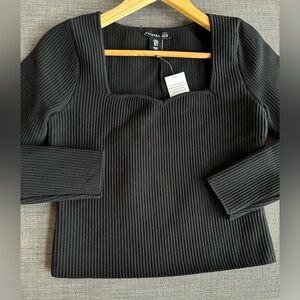 Sincerely Jules | Black Ribbed Long Sleeve Top | Sweetheart Neckline Knit Top